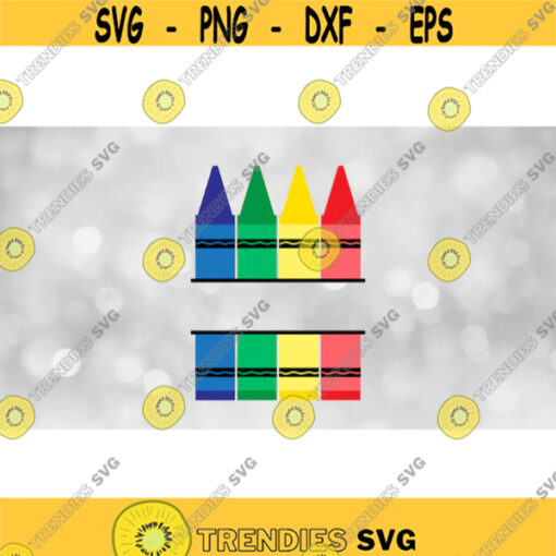 School Teacher Clipart Split Name Frame Layered Vertical Stack of Big Crayons in Red Yellow Green Blue Digital Download SVGPNG Design 1335