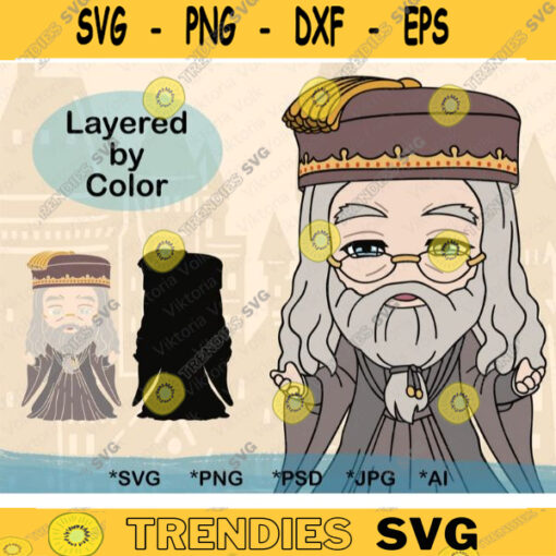 School Wizard Master Color SVG Magician Cut File School of Magic Clipart Chibi Magic Professor Color PNG