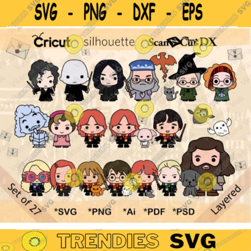 School of Magic Chibi Characters SVG Clipart Bundle of 27 Layered by Color Cricut svg ai png pdf psd Teachers Students Pets