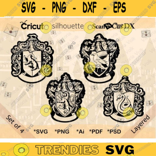 School of Magic Uniform Emblems Outline with No Titles Bundle Vector Outline Printable SVG Cut File Animal House Emblems PNG Clip Art