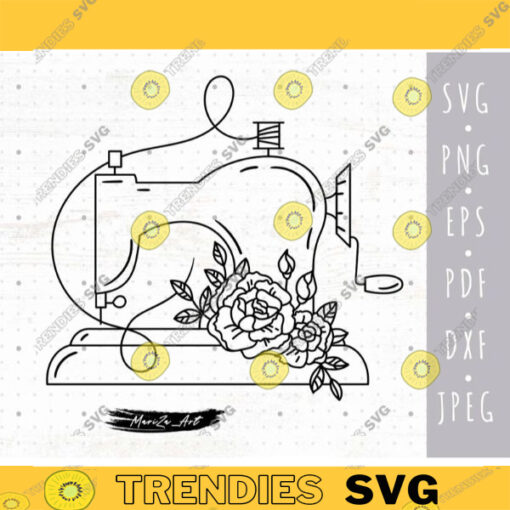 Sewing machine SVG Floral Sewing machine PNG clipart Rose flower svg files for cricut Sewing silhouette cut file Hobby svg