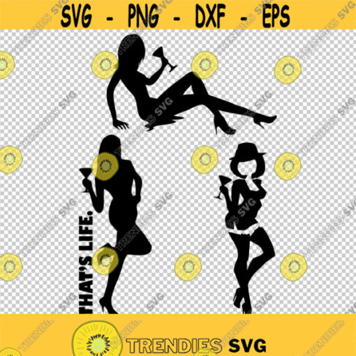 Sexy Lady Party Girl Holding Drink Cocktail Ladies Bundle SVG PNG EPS File For Cricut Silhouette Cut Files Vector Digital File