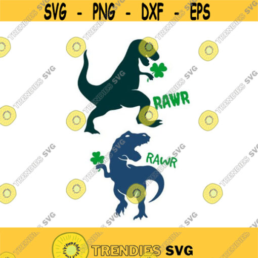 Shamrock Dinosaur St Patricks Irish Cuttable Design Pack SVG PNG DXF eps Designs Cameo File Silhouette Design 759