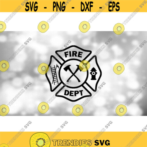 Shape Clipart Black Easy Firefighter Maltese Cross Fire Department Logo with Hook Ladder Fire Hydrant Axes Digital Download SVG PNG Design 1787