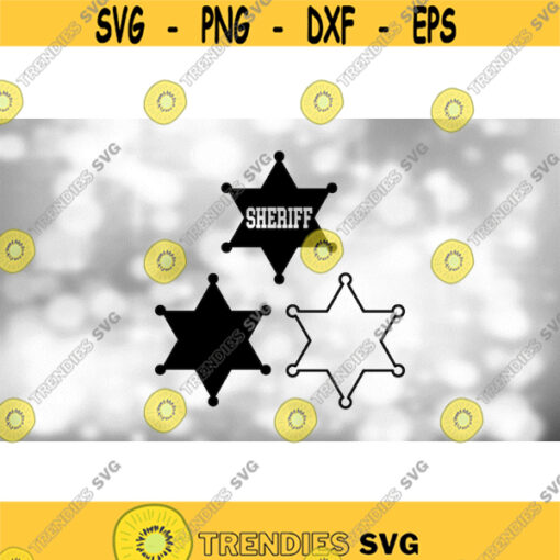 Shape Clipart Black SolidOutline 6 Point Equilateral Sheriffs Badge Star with Round Tips Sheriff Cutout Digital Download SVG PNG Design 1817