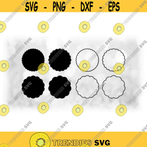 Shape Clipart Four Easy Black Scalloped Circles in Solid and Outline on a Single Sheet Change Color Yourself Digital Download SVG PNG Design 494