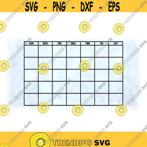 Shape Clipart Large Black Easy to Use Blank Calendar Image with Labelled Seven Days a Week Five Weeks a Month Digital Download SVG PNG Design 1769
