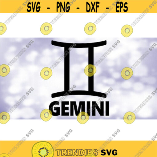 Shape Clipart Large Black Zodiac Symbol and Word for Gemini the Twins Sign for May 21 to June 21 Digital Download SVG PNG Design 1241