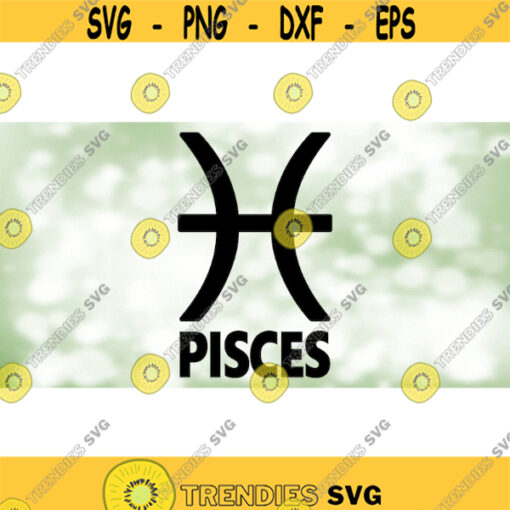 Shape Clipart Large BlackWhite Zodiac Astrology Symbol Word Pisces the Fish Sign for Feb 21 to March 20 Digital Download SVG PNG Design 1764