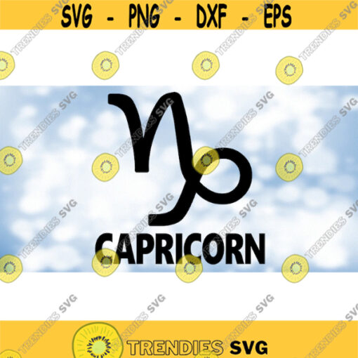 Shape Clipart Large BlackWhite Zodiac Symbol and Word for Capricorn the Goat Sign for Dec 21 to Jan 21 Digital Download SVG PNG Design 1260