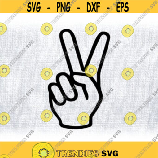 Shape Clipart Large Simple Easy Black Outline of Hand Making Sign Language Symbol Peace Sign w Two Fingers Digital Download SVG PNG Design 226