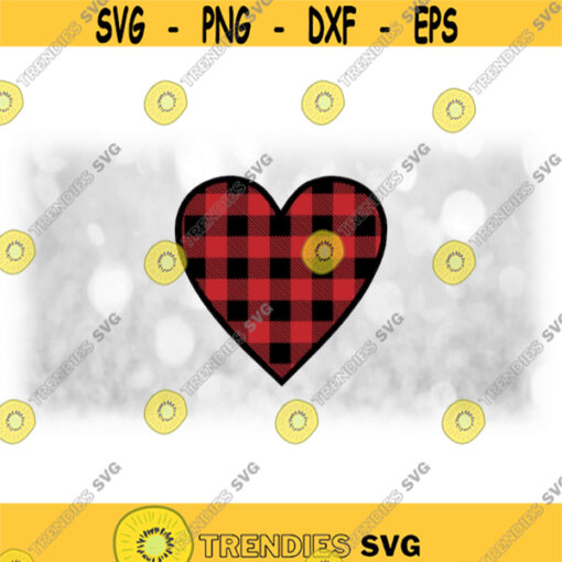 Shape Clipart Layered Black over Red Buffalo Check Plaid Simple Doodle Heart for Love or Valentines Day Digital Download in SVG PNG Design 1416