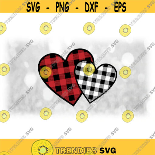 Shape Clipart Layered Black over Red and White Buffalo Check Plaid Doodle Hearts for Love Valentines Day Digital Download in SVG PNG Design 1415