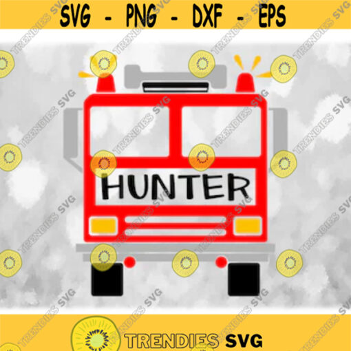 Shape Clipart Simple Easy Fire Engine or Truck Emergency Vehicle with Name Frame Space for Personalization Digital Download SVG PNG Design 277