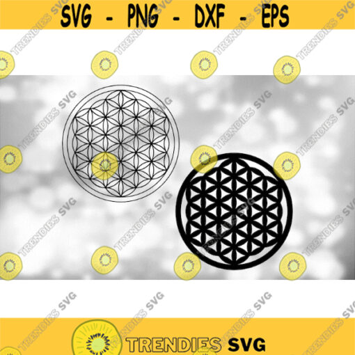 Shape Clipart Solid and Outline Black Flower of Life Symbol Spiritual Sacred Geometry Overlapping Circles Digital Download SVG PNG Design 1278