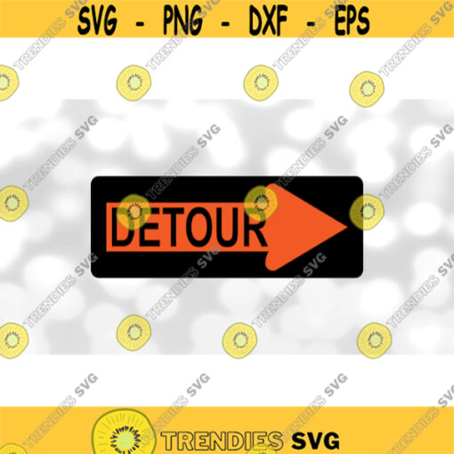 Shape Clipart Standard Black Rectangle Shaped Sign with Layered Detour Cutout of Orange Arrow Pointing Right Digital Download SVG PNG Design 1690