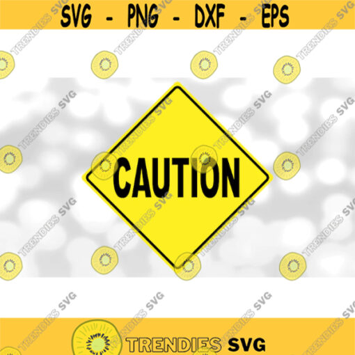 Shape Clipart Standard Diamond Shaped Bright Yellow Caution Sign with Black Letters and Border Digital Download SVG PNG Design 1637