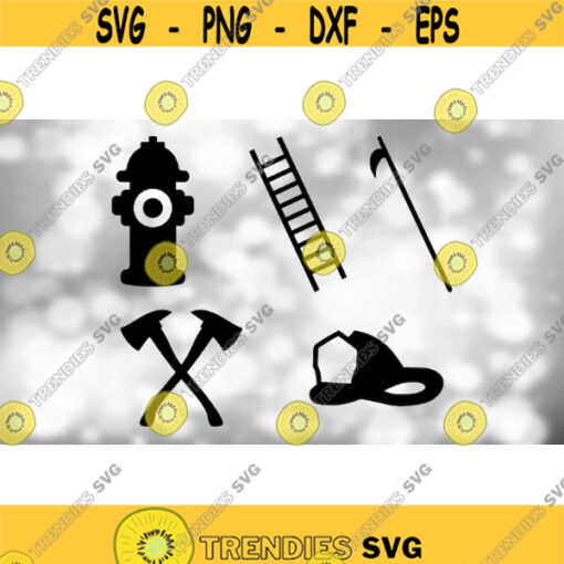 Shape Clipart Value Pack Bundle Black Fire Hydrant Hook Ladder Crossed Axes and Safety Helmet Silhouettes Digital Download SVG PNG Design 1386
