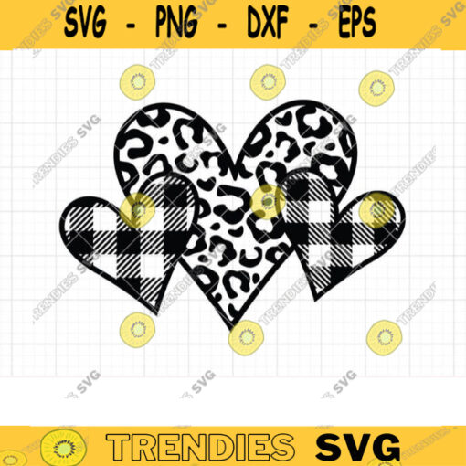 Silhouette Hearts with Pattern SVG Valentines Day Black Silhouette Heart with Leopard and Buffalo Plaid Pattern Svg Dxf Cut files Clipart copy