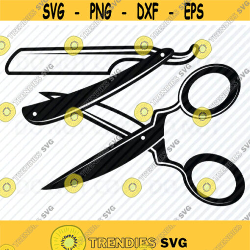 Sissors Razor SVG File For cricut Vector Images Clipart Barber Logo Eps Png Dxf Stencil Clip Art Barber shop Straight edge razor Design 623