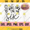 Six SVG Sixth Birthday SVG 6th Birthday Girl Digital Download Birthday Girl Design Cricut Cut File PNG Floral Six Clipart Design 988