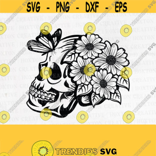 Skull Flower Butterfly Svg Grin Death Love Dead Head Evil Killer Tattoo Cutting FileDesign 563