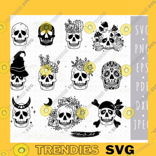 Skull SVG bundle Halloween skull svg png Human floral skull clipart Sugar skull svg sublimate Skeleton and peony SVG Horror svg