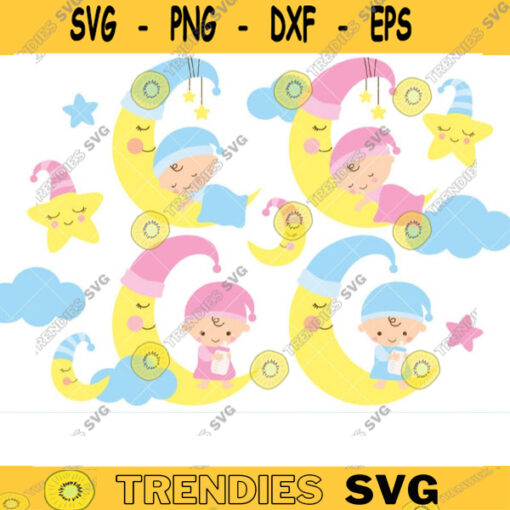 Sleeping Baby Boy and Girl Clipart Sleeping Baby on Moon and Star Sweet Dream Baby Goodnight Baby Nighttime Baby Clipart Clip Art copy