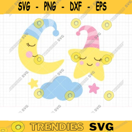 Sleeping Moon SVG DXF Baby Nursery Goodnight Sweet Dream Sleeping Moon Star Cute Baby Shower svg dxf Cut Files for Cricut and Silhouette copy
