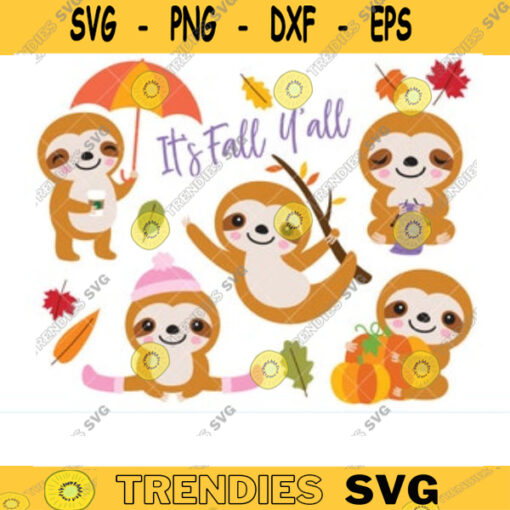 Sloth Fall Autumn Season Clipart Cute Baby Sloth on a Tree Branch Fall Pumpkin Knitting Planner PNG Clipart Clip Art copy