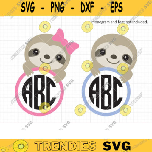 Sloth Monogram SVG DXF Files for Cricut Cute Baby Sloth Monogram Frame Baby Girl Boy Sloth svg dxf Cut Files Commercial Use copy