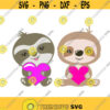 Slow Heart Sloth Animal Love Valentines Day Love Cuttable Design SVG PNG DXF eps Designs Cameo File Silhouette Design 302