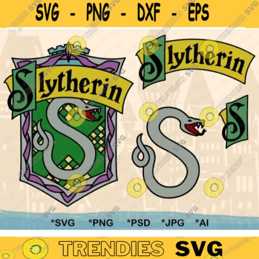 Snake School Crest and Banner SVG Bundle Snake Emblem Color School of Magic Crest Cut File Snake Crest Outline Green Crest Clipart