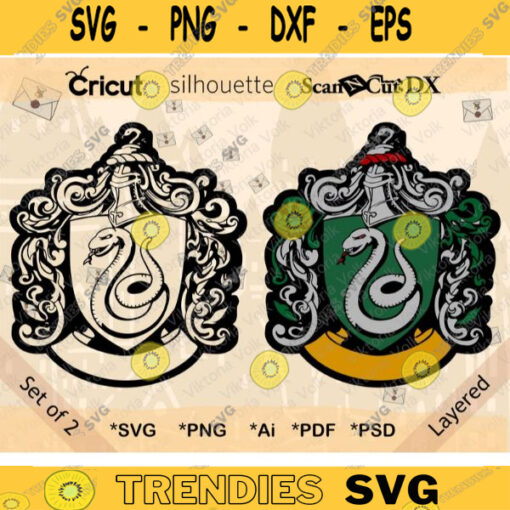 Snake Uniform Emblem with No Title Bundle School of Magic SVG Cut File Vector Crest Outline Snake House Crest Layered by Color