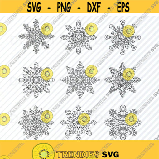 Snow Flakes SVG Files for Cricut Christmas Mandala Snowflake svg Vector Images Clipart Mandala snowflake Silhouettes Eps Png Dxf files Design 538
