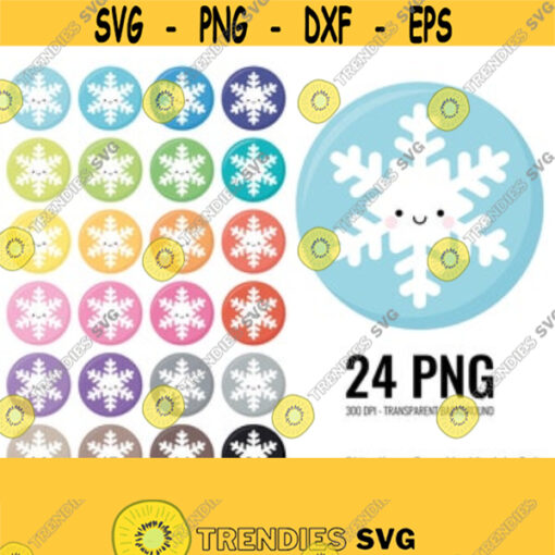 Snowflake Clipart. Cute Snow Weather Icons Clip Art. Snowflake Face PNG. Digital Circles Planner Printable Round Stickers. Instant download Design 397