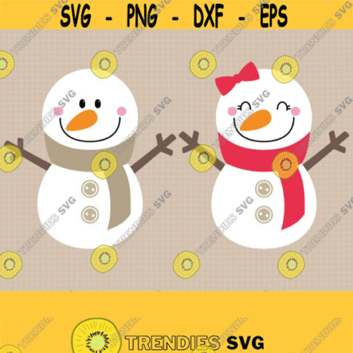 Snowman SVG. Kids Cartoon Snowman Boy and Girl Clipart. Christmas Cut Files. Snowwoman Vector Files for Cutting Machine png dxf eps Download Design 772