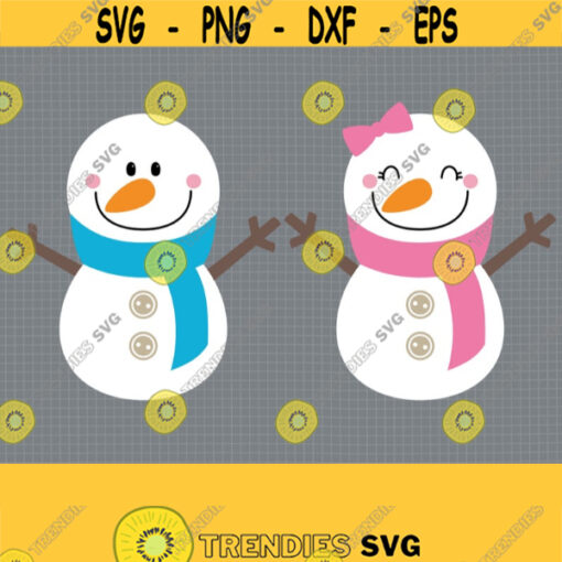 Snowman SVG. Kids Cartoon Snowman Boy and Girl Clipart. Christmas Cut Files. Snowwoman Vector Files for Cutting Machine png dxf eps Download Design 90
