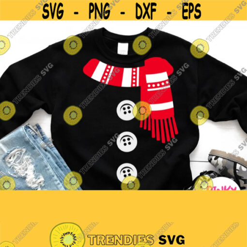 Snowman Shirt Svg Winter Scarf and Buttons Svg Christmas Shirt Svg Baby Adult Design File for Black T Shirt Cricut Silhouette Dxf Png Design 404