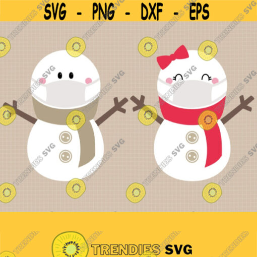 Snowman with Mask SVG. Kids Cartoon Snowman Boy and Girl Clipart. Christmas Cut Files. Snowwoman Vector Files Cutting Machine png dxf eps Design 87