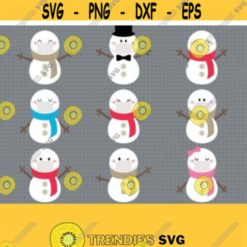 Snowman with Mask SVG. Kids Snowman Face Clipart. Quarantine Christmas Vector Cut Files for Cutting Machine png dxf eps Instant Download Design 67