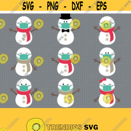 Snowman with Mask SVG. Kids Snowman Face Clipart. Quarantine Christmas Vector Cut Files for Cutting Machine png dxf eps Instant Download Design 68