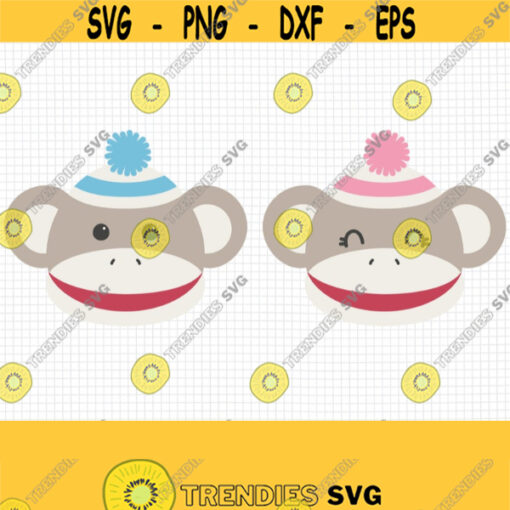Sock Monkey SVG. Boy and Girl Baby Monkey Faces Clipart. Baby Cut Files. Baby Shower Vector Files for Cutting Machine png dxf eps jpg pdf Design 566