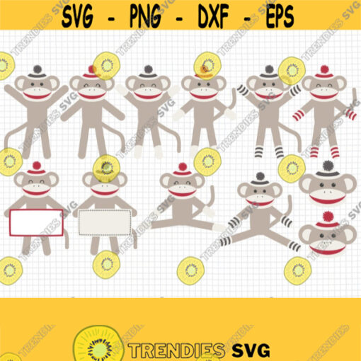 Sock Monkey SVG. Cheeky Monkey Clipart. Baby Animals Cut Files Bundle. Vector Files for Cutting Machine png dxf eps jpg pdf Instant Download Design 580