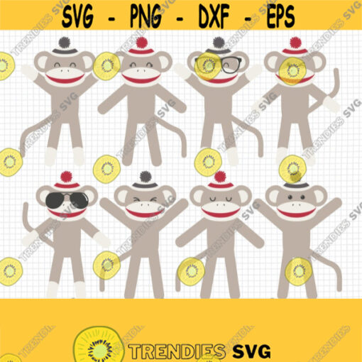 Sock Monkey SVG. Cheeky Monkey Clipart. Baby Animals Cut Files Bundle. Vector Files for Cutting Machine png dxf eps jpg pdf Instant Download Design 728