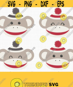 Sock Monkey Svg. Cheeky Monkey Faces Clipart. Baby Cut Files Bundle. Vector Files For Cutting Machine Png Dxf Eps Jpg Pdf Download Design 547