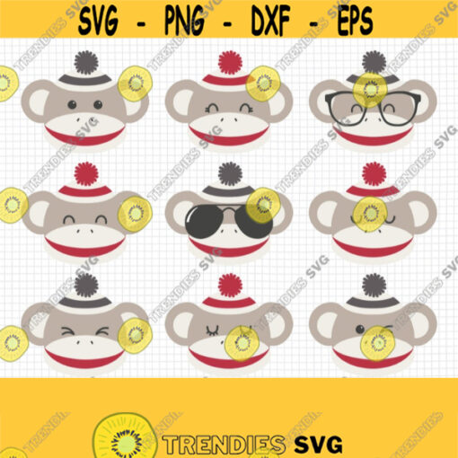 Sock Monkey SVG. Cheeky Monkey Faces Clipart. Baby Cut Files Bundle. Vector Files for Cutting Machine png dxf eps jpg pdf Instant Download Design 584