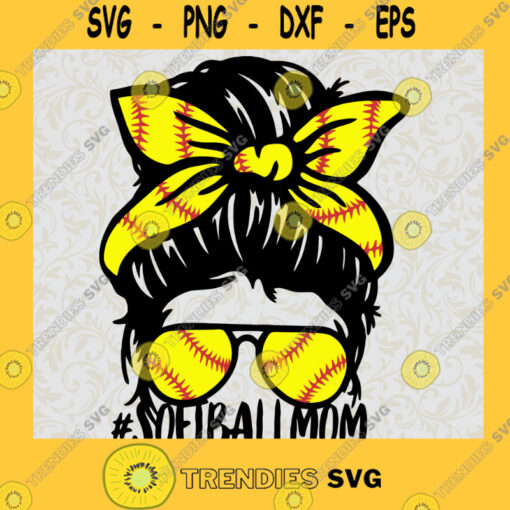 Softball Mom with Yellow Bandana SVG Gift for Mom Mothers Day Digital Files Cut Files For Cricut Instant Download Vector Download Print Files