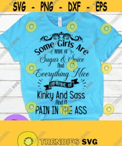 Some girls are made of sugar and spice. Im made of kinky and sass and a pain in the ass. Adult humor. Sarcasm svg. Funny svg. Design 536