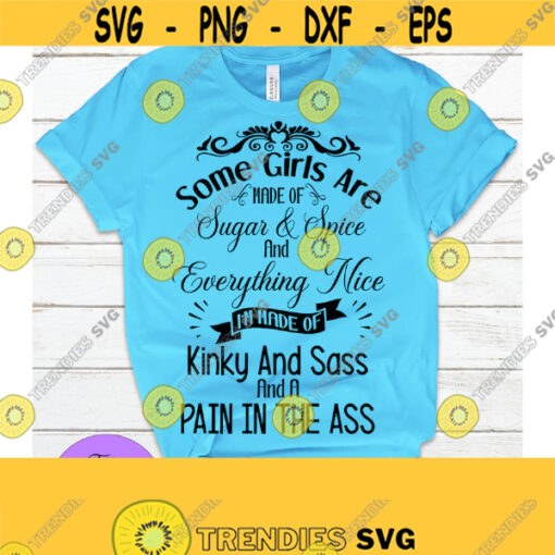 Some girls are made of sugar and spice. Im made of kinky and sass and a pain in the ass. Adult humor. Sarcasm svg. Funny svg. Design 536